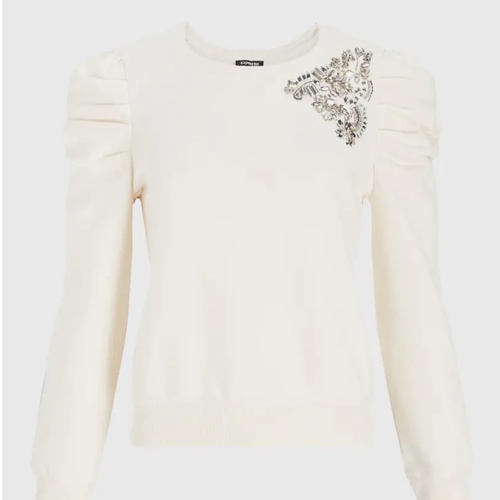 NWT EXPRESS jewel embellished rhinestone puff sleeve sweater size medium